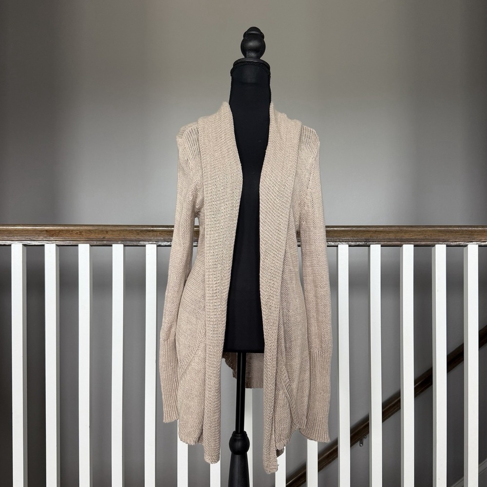 Anthropologie Angel of the North Beige Linen Blend Cardigan Sweater Large Boho